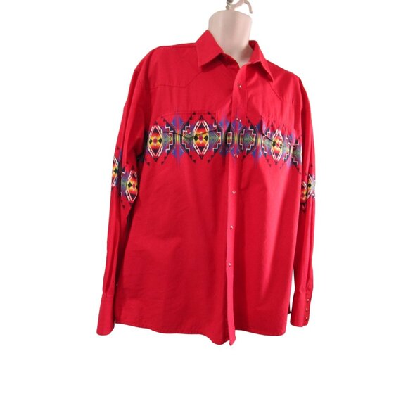 Wrangler Mens Western Red Pearl Snap Retro Southwest Cowboy Rodeo Shirt GUC XL - Picture 7 of 16